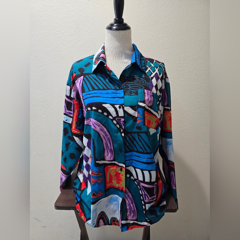 SHEIN Multicolor Abstract Button Down Shirt